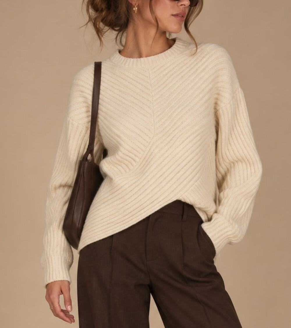 Hudson Womens Merino Wool Asymmetric Sweater L Cream Fall Scandi Quiet Luxury